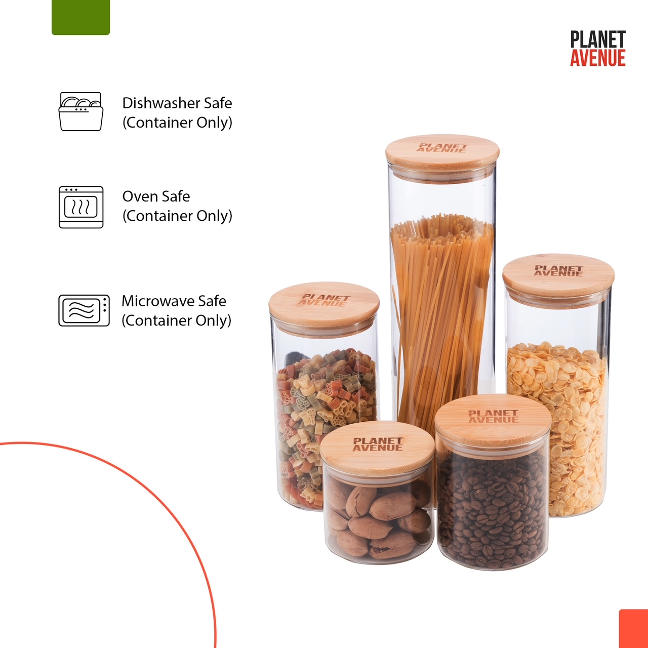 Glass Food Storage Containers with Lids (Bamboo) Set of 5. Bonus 6